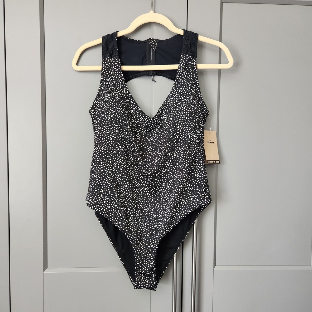 New Nike Swim Women's Wild Dots High Neck Cut-Out One Piece Swimsuit Large L